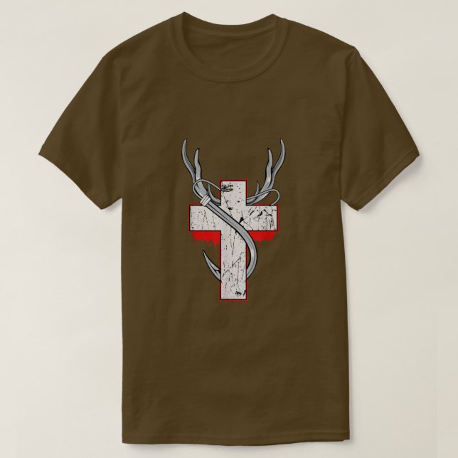 Christian Hunting Fishing Hunter Angler Antler Cro T Shirt (Design framsida)