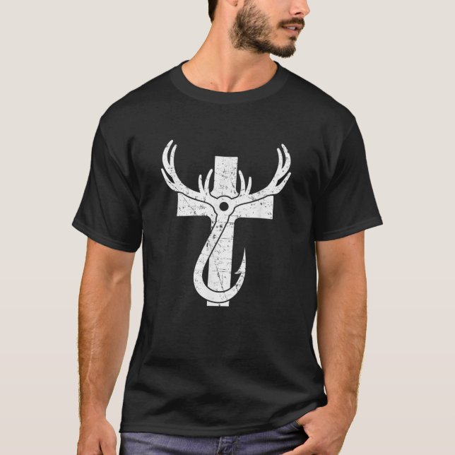 Christian Hunting Fishings Manar Grunge T Shirt (Framsida)