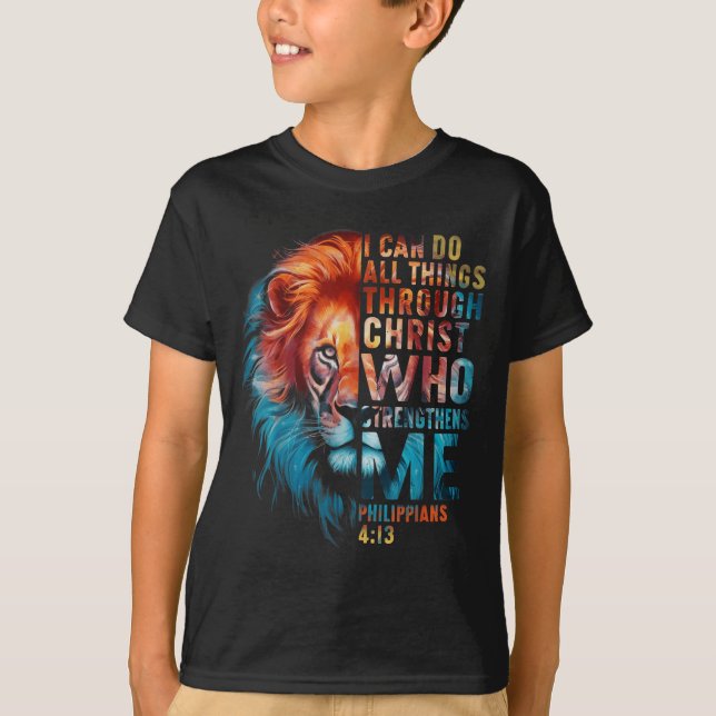 Christian I Can Do All Thing Through Christ Lion F T Shirt (Framsida)