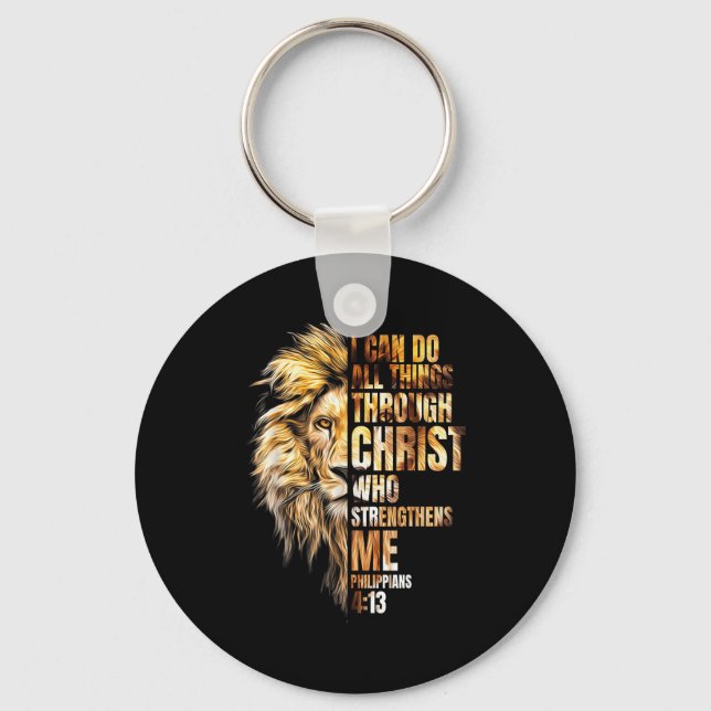 Christian I Can Do All Things Through Christ Lion  Nyckelring (Framsida)