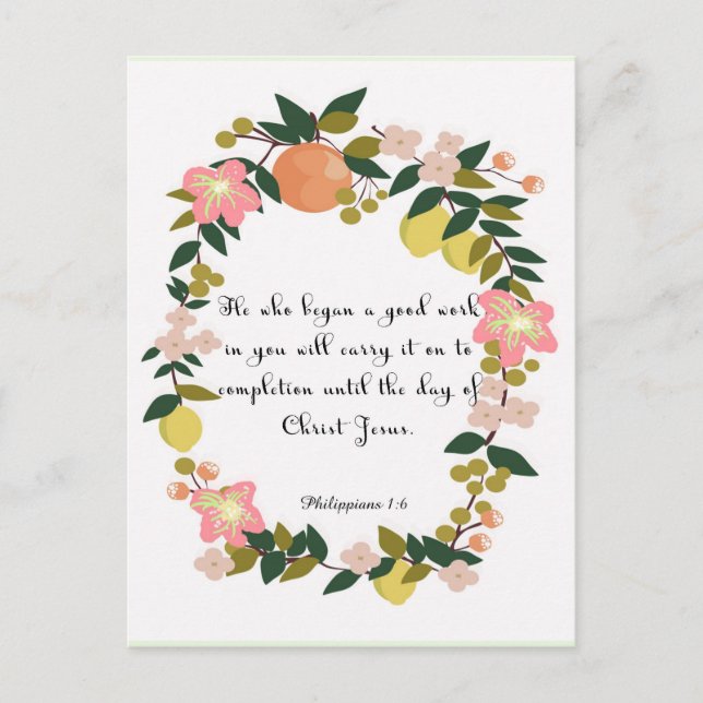 Christian inspirational Art - Philippians 1:6 Vykort (Framsida)