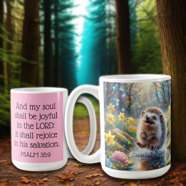Christian Inspirational Psalms Whimsical Hedgehog Kaffemugg (Skapare uppladdad)