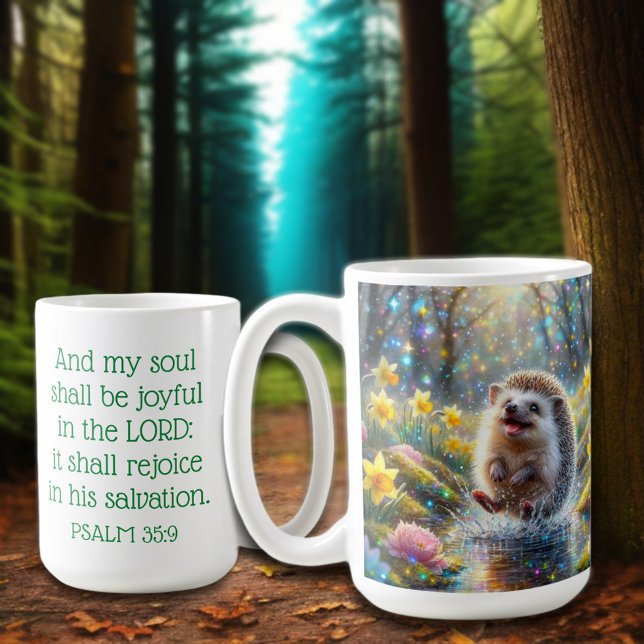 Christian Inspirational Psalms Whimsical Hedgehog Kaffemugg (Skapare uppladdad)