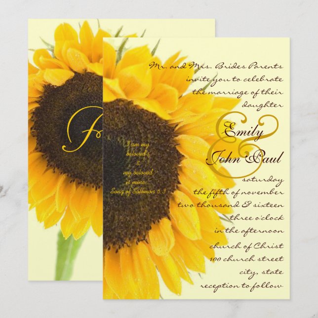 Christian jag är min inneslutna solrosbröllop Bjud Inbjudningar (Fram/baksida)