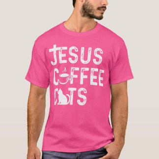 Christian Jesus Coffee Cats - Religous Caffein T Shirt
