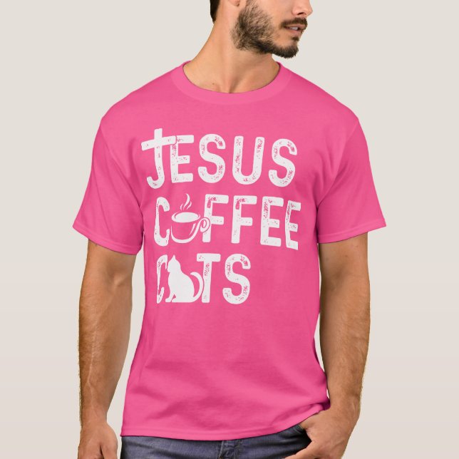 Christian Jesus Coffee Cats - Religous Caffein T Shirt (Framsida)
