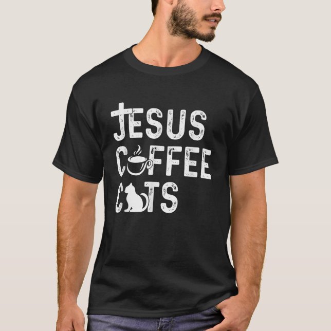 Christian Jesus Coffee Cats Religous Cat Caffeine T Shirt (Framsida)