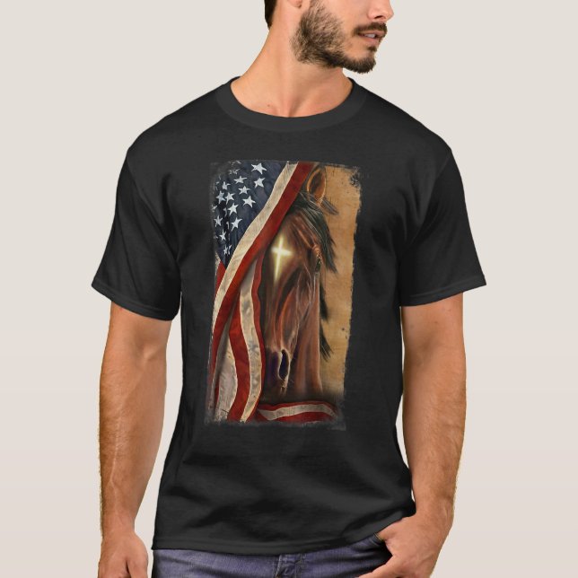 Christian Jesus Cross Patriotic Horse Cross Americ T Shirt (Framsida)