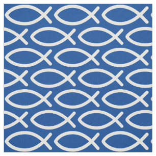 Christian Jesus Fish Mönster Blue Tyg