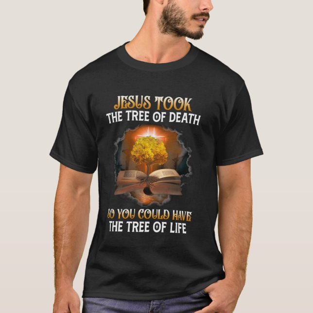 Christian Jesus Ge Bibble Livets träd T Shirt (Framsida)