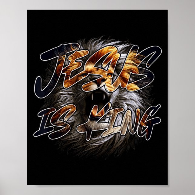 Christian Jesus Is King With Striking Lion Of Juda Poster (Framsidan)