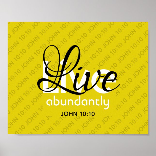 Christian JOHN 10:10 LIVE ABUNDANTLY Gult Poster (Framsidan)