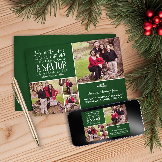 Christian jul Collage Luke 2 Helgdag Photo Julkort (Christian Christmas Collage Luke 2 Holiday Photo Card)