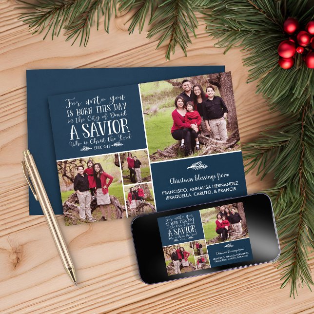 Christian jul Collage Luke 2 Helgdag Photo Julkort (Christian Christmas Collage Luke 2 Holiday Photo Card)