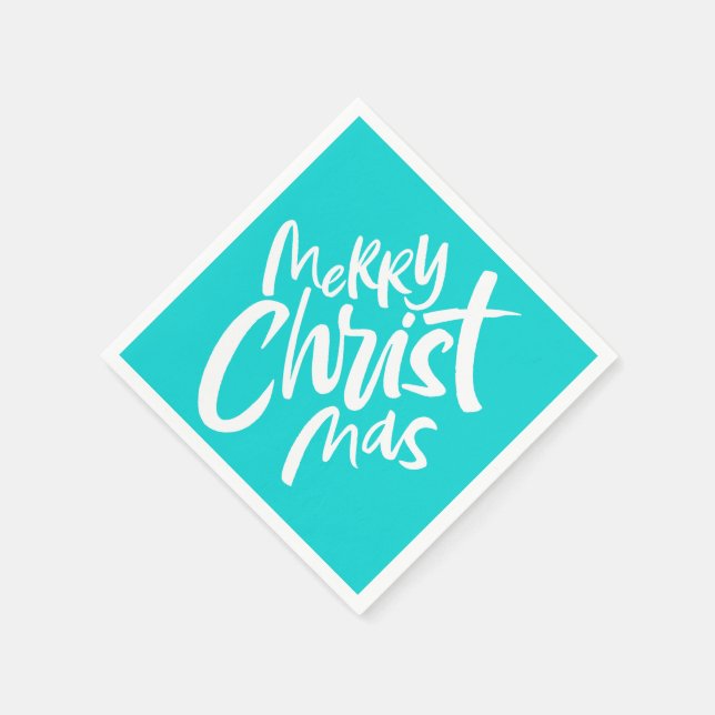 Christian Jul Lettering Religiösa Teal Blue Pappersservett (Hörn)