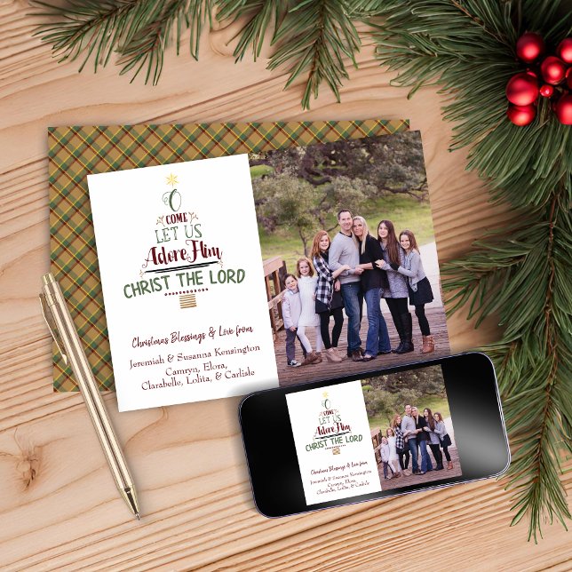 Christian Jul Photo Typography Play Julkort (Christian Christmas Photo Typography Plaid Holiday Card)