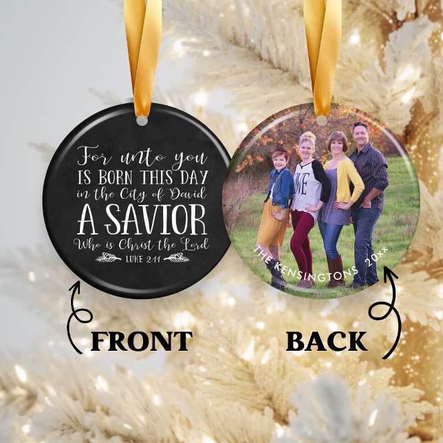 Christian jul Verse Typography Helgdag Photo Julgransprydnad Keramik (Christian Christmas Verse Typography Holiday Photo Ceramic Ornament)