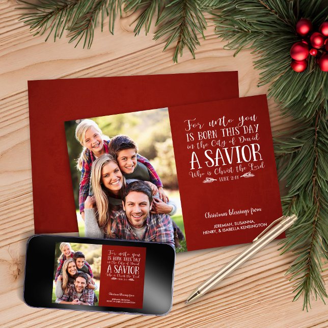 Christian jul Verse Typography Helgdag Photo Julkort (Christian Christmas Verse Typography Holiday Photo Christmas Card)