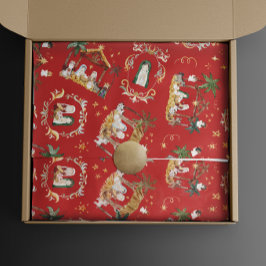 Christian Jul Watercolor Ntivity Red Presentpapper