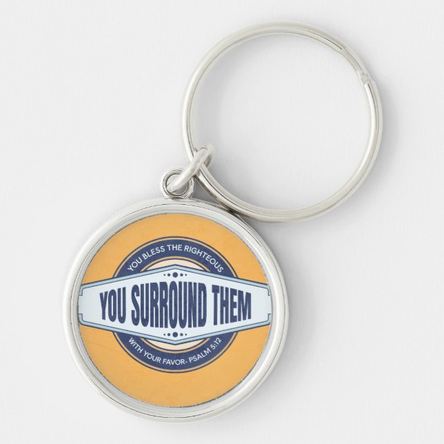 Christian Keychain with Bible Verse Blessing Rund Silverfärgad Nyckelring (Framsidan)