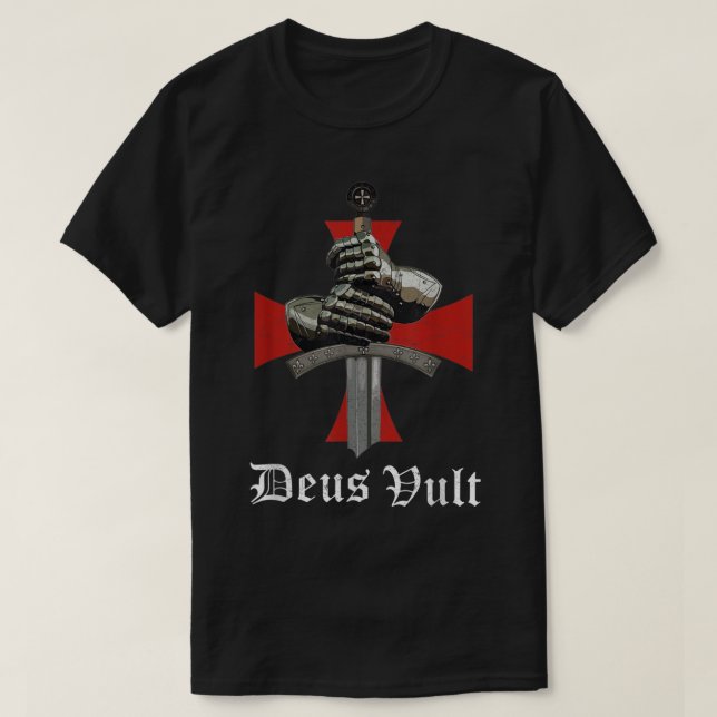 Christian Knight Templar Crusader Sword Armor Deus T Shirt (Design framsida)
