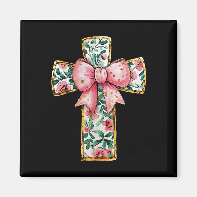 Christian Kor Blommigt Coquette Bow Rosa Religiösa Magnet (Framsidan)