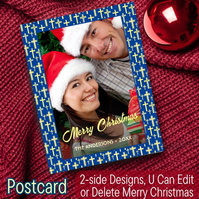 Christian Kor Elegant Script Navy Blue jul Helg Vykort (Skapare uppladdad)