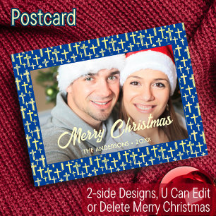 Christian Kor Elegant Script Navy Blue jul Helg Vykort