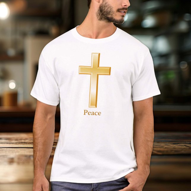 Christian Kor Guld Symbol T Shirt (The gold cross is the religious symbol of the Christian Church.)
