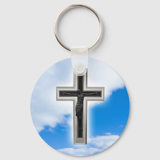 Christian kor i blå himmel nyckelring (Framsida)