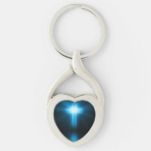 Christian Kor i Blue Light Twisted Heart Silverfärgad Nyckelring