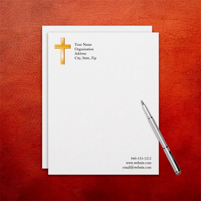 Christian Kor Letterhead Brevhuvud (Customize your stationery with a gold Christian Cross letterhead. )