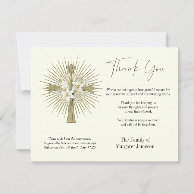 Christian Kor Lilies Funeral Condolence Sympathy Tack Kort (Framsida)