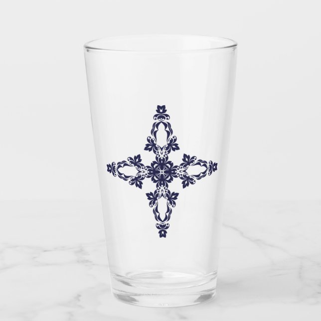 Christian Kor med blå ornament Glaskopp (Framsida)