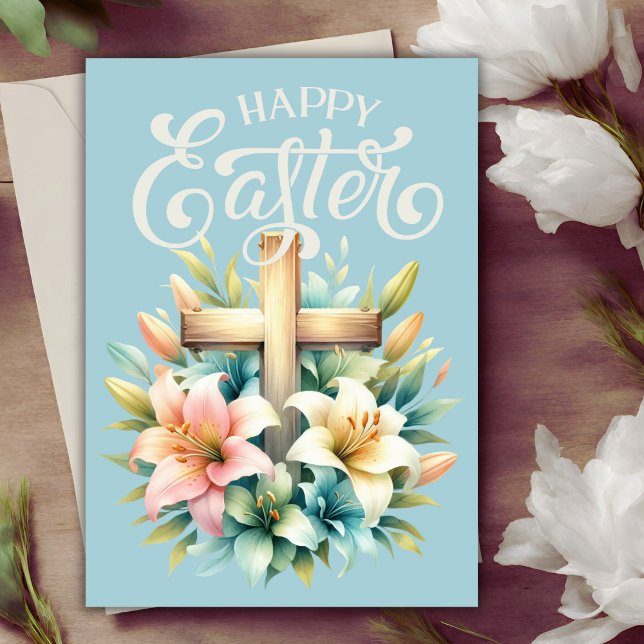 Christian Kor med Påsk Lilies Anpassningsbar Påsk Helgkort (Christian Cross With Easter Lilies Custom Easter Holiday Card)