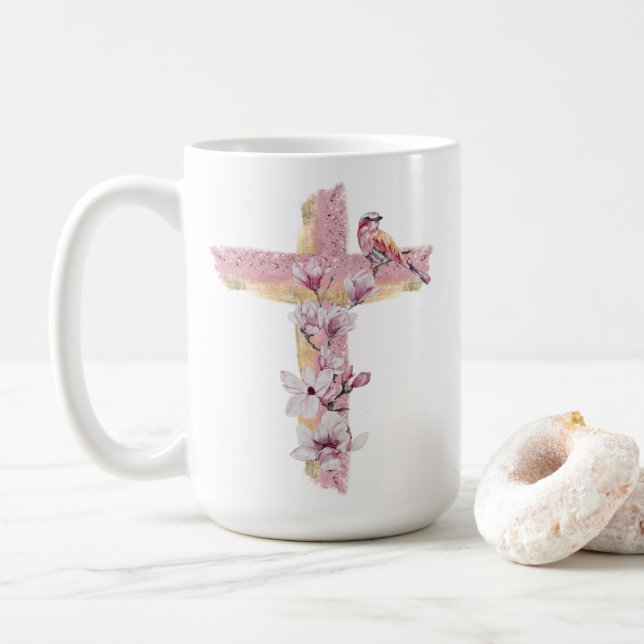 Christian kor med rosa magnolias kaffemugg (Med munk)