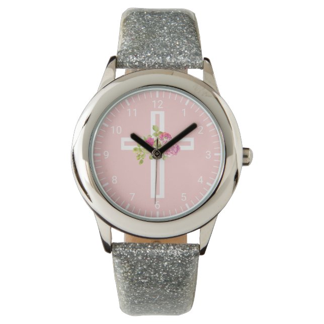 Christian Kor med Rosa ros Blommigt Armbandsur (Framsida)
