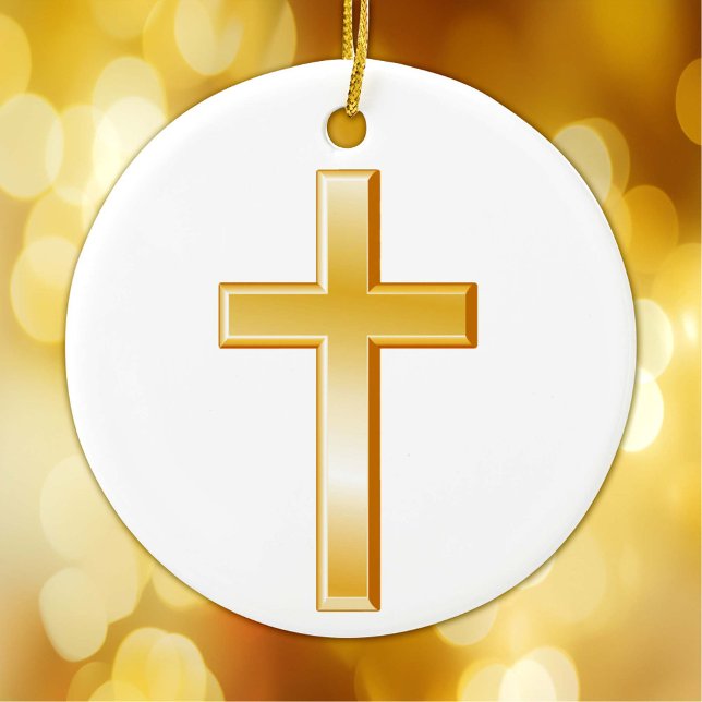 Christian Kor Ornament (Gold cross, symbol of Christian faith. Customize with your text. )