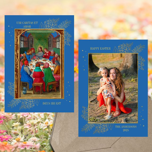 Christian Last Supper Jesus Påsk Family Photo Julkort (Religious Christian Catholic Last Supper Jesus Christ Maundy Thursday Easter Family Photo Card)