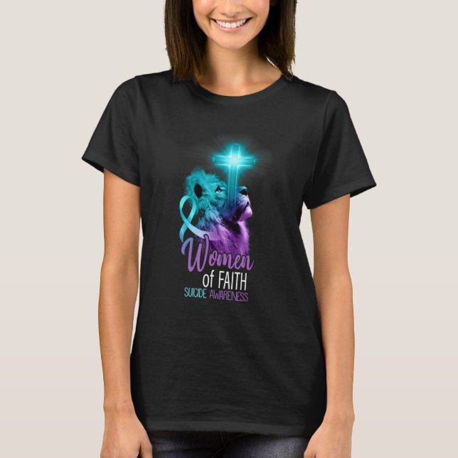 Christian Lion Cross Women of Faith Suicide Awaren T Shirt (Framsida)