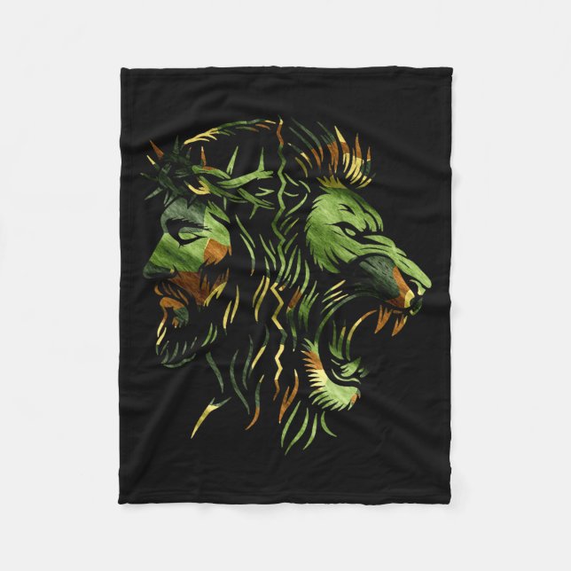 Christian Lion Jesus Crown Camo Faith Design  Fleecefilt (Framsidan)