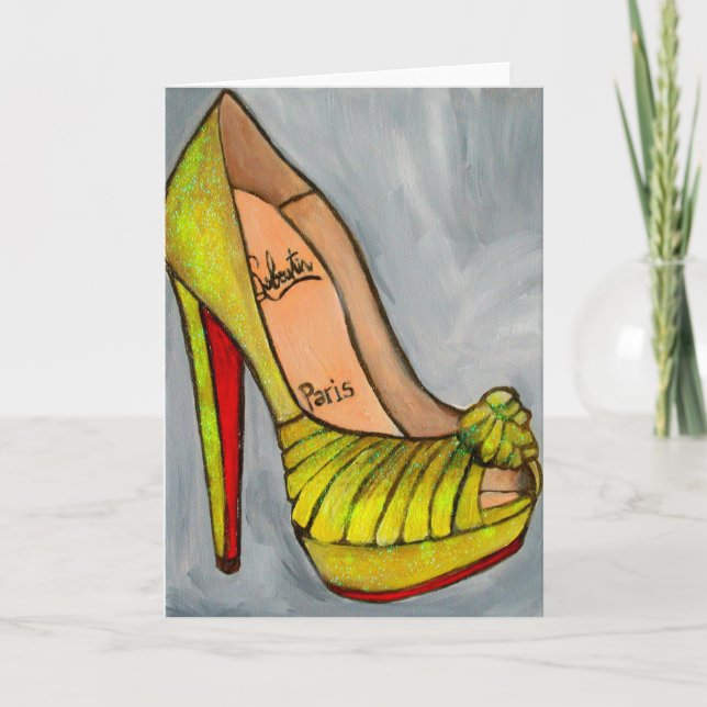 Christian Louboutin Gult Glitter Red Grund Heel Kort (Framsida)