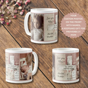Christian Mamma Photo Collage Namn Proverbs 31:28 Kaffemugg