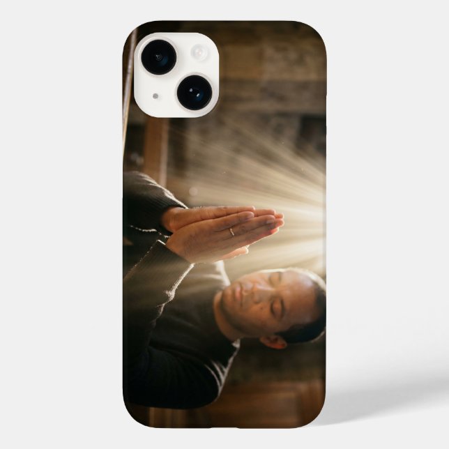 Christian Man Praying with Holy Light iPhone Case (Baksida)