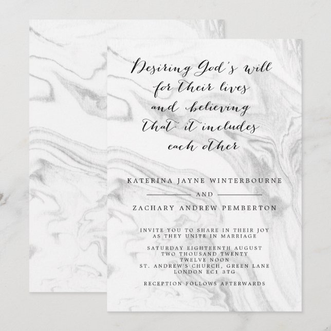 Christian Marble Elegant Script-bröllopsinbjudan Inbjudningar (Fram/baksida)