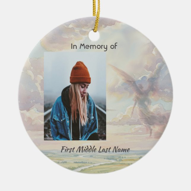 Christian Memorial Keepsake Angel Sky Clouds Julgransprydnad Keramik (Framsidan)