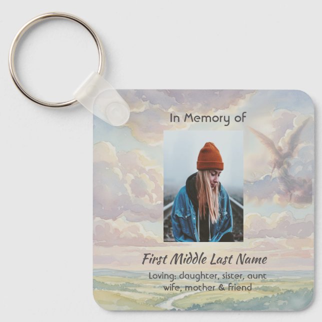 Christian Memorial Keepsake Angel Sky Clouds Nyckelring (Framsida)