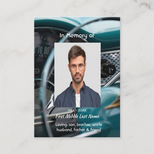 Christian Memorial Keepsaké Antique Cars Auto Visitkort (Framsida)
