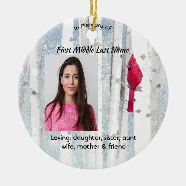 Christian Memorial Keepsake Cardinal Bird Julgransprydnad Keramik (Framsidan)
