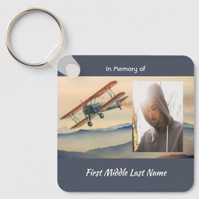 Christian Memorial Keepsake  Clouds Biplane Sky Nyckelring (Framsida)